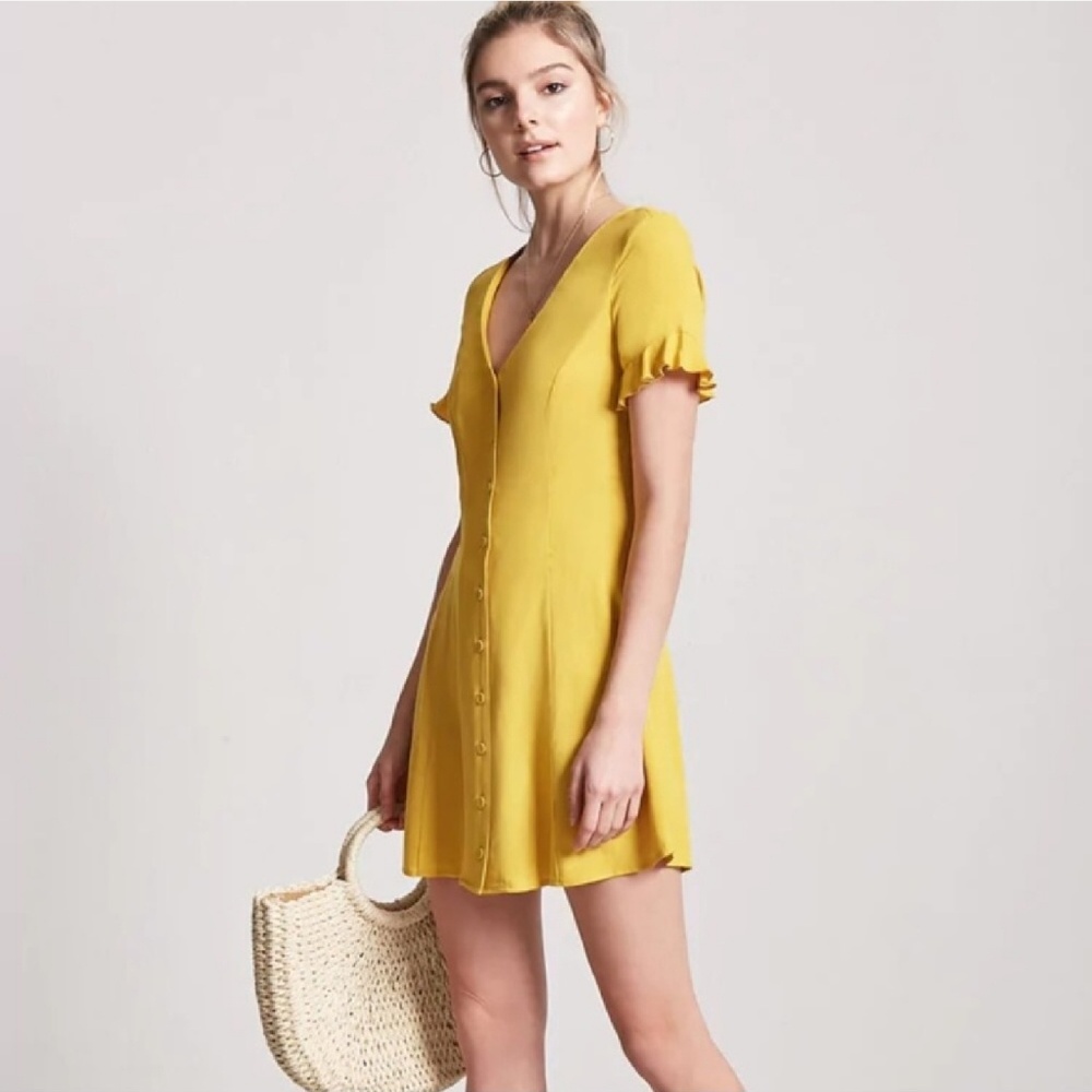 F21 Button Down Sun Mini V Neck Dress ☀️